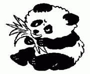 Coloriage panda assis mange des feuilles