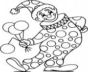 Coloriage clown avec son deguisement et des ballons de celebration