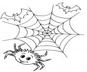 Coloriage toile araignee et chauve souris halloween