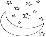 Coloriage une nuit avec la lune et des etoiles