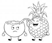 Coloriage ananas boit une boisson de noix coco