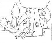 Coloriage loup auzou fait une lecture dans un parc