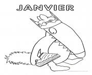 Coloriage loup mois de janvier