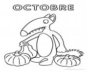 Coloriage loup mois octobre