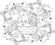 Coloriage mandala paques avec panier de lapin et poussins oeufs de paques par Lesya Adamchuk