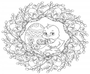 Coloriage un pousssin peint un oeuf de paques mandala par Lesya Adamchuk