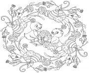 Coloriage paques mandala adulte deux poussins par Lesya Adamchuk