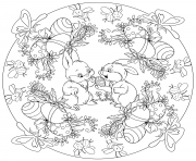 Coloriage paques mandala avec deux lapins oeufs de paques et abeilles par Lesya Adamchuk