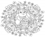 Coloriage lapin avec un panier oeufs de paques mandala par Lesya Adamchuk