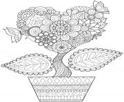 Coloriage mandala adulte pot de fleurs petit arbre nature