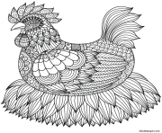 Coloriage poule sur nid adulte mandala