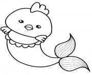 Coloriage poulet sirene mignon kawaii