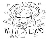 Coloriage licorne avec amour etoiles et diamants