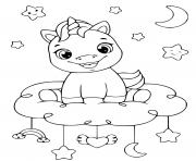 Coloriage bebe licorne heureux assis sur un nuage