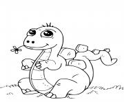 Coloriage bebe dinosaure mange une feuille