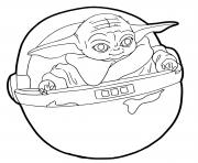 Coloriage baby yoda dans un vaisseau spatial