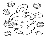 Coloriage hello kitty lapin et oeufs de paques