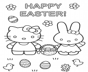 Coloriage hello kitty paques lapin et oeufs de paques