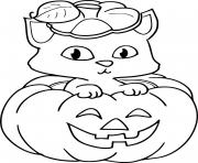 Coloriage chaton dans une citrouille halloween