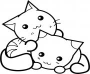 Coloriage chat et chaton kawaii mignon