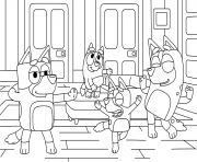 Coloriage Bluey fait la fete avec les amis et familles