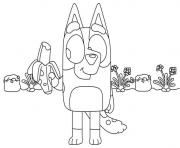 Coloriage bluey mange une banane