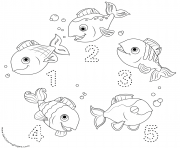 Coloriage CoComelon chiffres poissons 12345