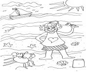 Coloriage vacance mer fille a la plage