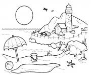 Coloriage plage paysage de mer