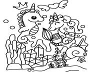 Coloriage licorne sous la mer fond marin