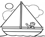 Coloriage bateau facile avec soleil et capitaine