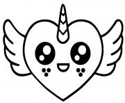 Coloriage coeur licorne avec des ailes kawaii