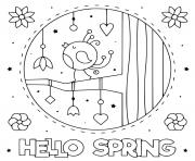 Coloriage hello spring avec oiseau qui chante