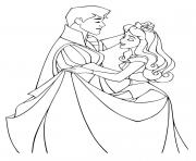 Coloriage princesse la belle au bois dormant et son prince dancent sur une musique douce