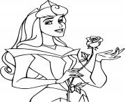 Coloriage princesse la belle au bois dormant disney avec une rose