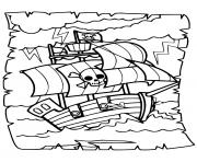 Coloriage pirate bateau a travers les vagues intenses