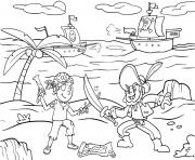 Coloriage bataille entre pirates sur une ile