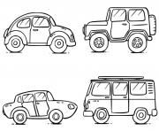 Coloriage voiture coccinelle voiture jeep 4x4 voiture de course et microbus volkswagen