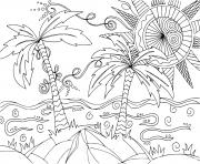 Coloriage plage paysage exotique mandala adulte