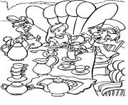 Coloriage alice boit un chocolat chaud avec le chapelier fou