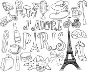 Coloriage jadore paris france objets