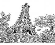 Coloriage paris tour eiffel mandala adulte