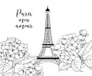 Coloriage paris mon amour fleurs et tour eiffel