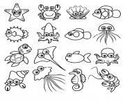 Coloriage les petits animaux marins pour enfants kawaii