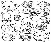 Coloriage animaux de la mer kawaii mignon