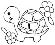 Coloriage bebe tortue avec des fleurs