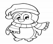 Coloriage pingouin avec un chapeau de noel