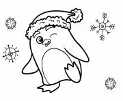 Coloriage pingouin noel et flocon de neige