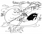 Coloriage barbapapa sur un cours deau