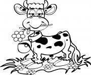 Coloriage vache rigolote avec une fleur et une cloche